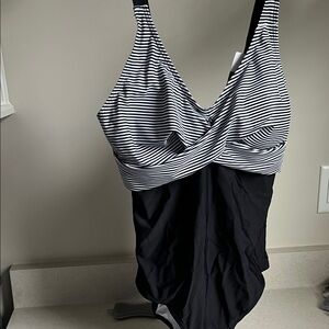 Striped Black and White Women's Swimsuit